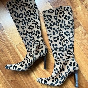 Vintage BCBG Leopard Print Ponyhair Knee-High Boots